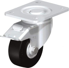 Blickle - 4" Diam x 1-49/64" Wide x 5-33/64" OAH Top Plate Mount Swivel Caster with Brake - Solid Rubber, 594 Lb Capacity, Ball Bearing, 5-1/2 x 4-3/8" Plate - Apex Tool & Supply