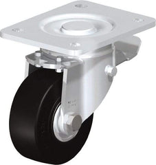 Blickle - 4" Diam x 1-49/64" Wide x 5-33/64" OAH Top Plate Mount Swivel Caster with Brake - Solid Rubber, 594 Lb Capacity, Ball Bearing, 5-1/2 x 4-3/8" Plate - Apex Tool & Supply