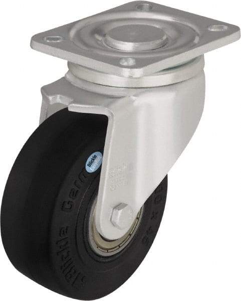 Blickle - 5" Diam x 1-31/32" Wide x 6-11/16" OAH Top Plate Mount Swivel Caster - Solid Rubber, 704 Lb Capacity, Ball Bearing, 5-1/2 x 4-3/8" Plate - Apex Tool & Supply