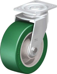 Blickle - 8" Diam x 3-9/64" Wide x 9-41/64" OAH Top Plate Mount Swivel Caster - Polyurethane-Elastomer Blickle Softhane, 1,760 Lb Capacity, Ball Bearing, 5-1/2 x 4-3/8" Plate - Apex Tool & Supply