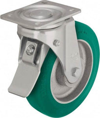 Blickle - 6" Diam x 1-31/32" Wide x 7-3/4" OAH Top Plate Mount Swivel Caster with Brake - Polyurethane-Elastomer Blickle Softhane, 1,210 Lb Capacity, Ball Bearing, 5-1/2 x 4-3/8" Plate - Apex Tool & Supply