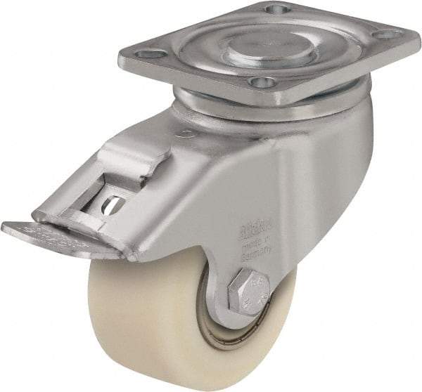 Blickle - 3" Diam x 1-37/64" Wide x 4-23/32" OAH Top Plate Mount Swivel Caster with Brake - Impact-Resistant Cast Nylon, 1,540 Lb Capacity, Ball Bearing, 3-15/16 x 3-3/8" Plate - Apex Tool & Supply
