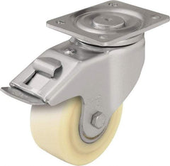 Blickle - 5" Diam x 2-5/32" Wide x 6-11/16" OAH Top Plate Mount Swivel Caster with Brake - Impact-Resistant Cast Nylon, 1,980 Lb Capacity, Ball Bearing, 5-1/2 x 4-3/8" Plate - Apex Tool & Supply