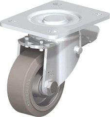 Blickle - 4" Diam x 1-9/16" Wide x 5-33/64" OAH Top Plate Mount Swivel Caster with Brake - Solid Rubber, 440 Lb Capacity, Ball Bearing, 5-1/2 x 4-3/8" Plate - Apex Tool & Supply