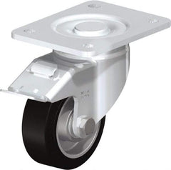 Blickle - 4" Diam x 1-9/16" Wide x 5-33/64" OAH Top Plate Mount Swivel Caster with Brake - Solid Rubber, 440 Lb Capacity, Ball Bearing, 5-1/2 x 4-3/8" Plate - Apex Tool & Supply
