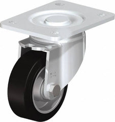 Blickle - 4" Diam x 1-9/16" Wide x 5-33/64" OAH Top Plate Mount Swivel Caster - Solid Rubber, 440 Lb Capacity, Ball Bearing, 5-1/2 x 4-3/8" Plate - Apex Tool & Supply