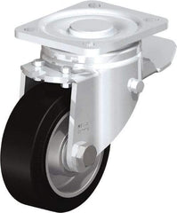Blickle - 4" Diam x 1-9/16" Wide x 5-33/64" OAH Top Plate Mount Swivel Caster with Brake - Solid Rubber, 440 Lb Capacity, Ball Bearing, 3-15/16 x 3-3/8" Plate - Apex Tool & Supply