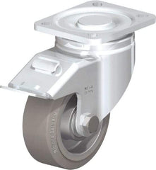 Blickle - 4" Diam x 1-9/16" Wide x 5-33/64" OAH Top Plate Mount Swivel Caster with Brake - Solid Rubber, 440 Lb Capacity, Ball Bearing, 3-15/16 x 3-3/8" Plate - Apex Tool & Supply