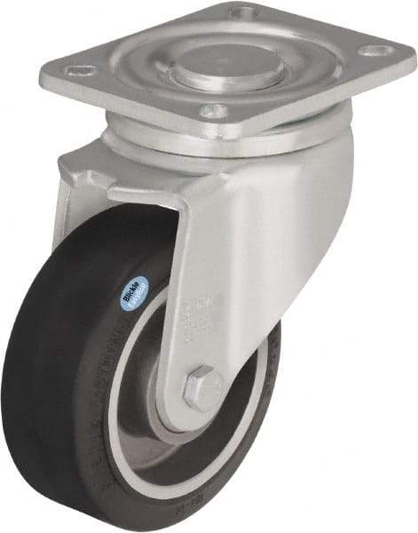 Blickle - 4" Diam x 1-9/16" Wide x 5-33/64" OAH Top Plate Mount Swivel Caster - Solid Rubber, 440 Lb Capacity, Ball Bearing, 3-15/16 x 3-3/8" Plate - Apex Tool & Supply