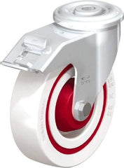 Blickle - 5" Diam x 1-3/8" Wide x 5-29/32" OAH Hollow Kingpin Mount Swivel Caster with Brake - Impact-Resistant Nylon, 330 Lb Capacity, Ball Bearing, Hollow Kingpin Stem - Apex Tool & Supply