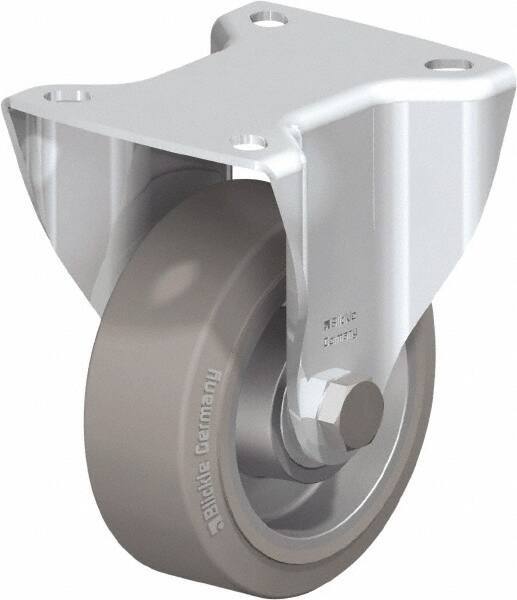 Blickle - 4" Diam x 1-9/16" Wide x 5-7/64" OAH Top Plate Mount Rigid Caster - Solid Rubber, 440 Lb Capacity, Ball Bearing, 3-15/16 x 3-3/8" Plate - Apex Tool & Supply