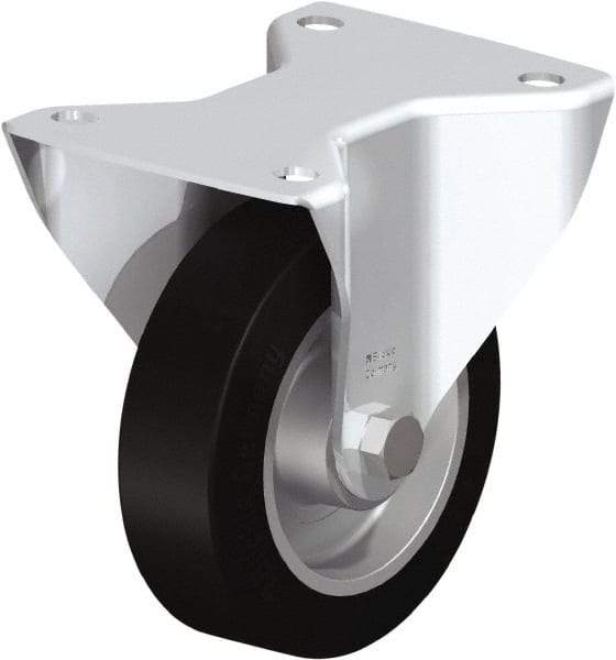 Blickle - 5" Diam x 1-9/16" Wide x 6-3/32" OAH Top Plate Mount Rigid Caster - Solid Rubber, 550 Lb Capacity, Ball Bearing, 5-1/2 x 4-3/8" Plate - Apex Tool & Supply
