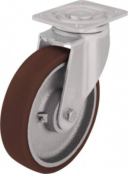 Blickle - 4" Diam x 1-37/64" Wide x 5-33/64" OAH Top Plate Mount Swivel Caster - Polyurethane-Elastomer Blickle Softhane, 880 Lb Capacity, Ball Bearing, 5-1/2 x 4-3/8" Plate - Apex Tool & Supply