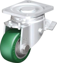 Blickle - 3" Diam x 1-9/16" Wide x 4-23/32" OAH Top Plate Mount Swivel Caster with Brake - Polyurethane-Elastomer Blickle Softhane, 506 Lb Capacity, Ball Bearing, 3-15/16 x 3-3/8" Plate - Apex Tool & Supply