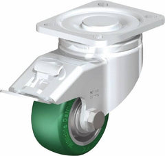Blickle - 3" Diam x 1-9/16" Wide x 4-23/32" OAH Top Plate Mount Swivel Caster with Brake - Polyurethane-Elastomer Blickle Softhane, 506 Lb Capacity, Ball Bearing, 3-15/16 x 3-3/8" Plate - Apex Tool & Supply