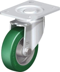 Blickle - 5" Diam x 1-9/16" Wide x 6-1/2" OAH Top Plate Mount Swivel Caster - Polyurethane-Elastomer Blickle Softhane, 770 Lb Capacity, Ball Bearing, 5-1/2 x 4-3/8" Plate - Apex Tool & Supply