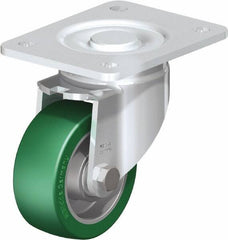 Blickle - 4" Diam x 1-9/16" Wide x 5-33/64" OAH Top Plate Mount Swivel Caster - Polyurethane-Elastomer Blickle Softhane, 660 Lb Capacity, Ball Bearing, 5-1/2 x 4-3/8" Plate - Apex Tool & Supply