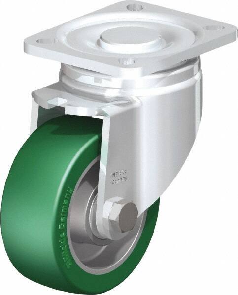 Blickle - 4" Diam x 1-9/16" Wide x 5-33/64" OAH Top Plate Mount Swivel Caster - Polyurethane-Elastomer Blickle Softhane, 660 Lb Capacity, Ball Bearing, 3-15/16 x 3-3/8" Plate - Apex Tool & Supply