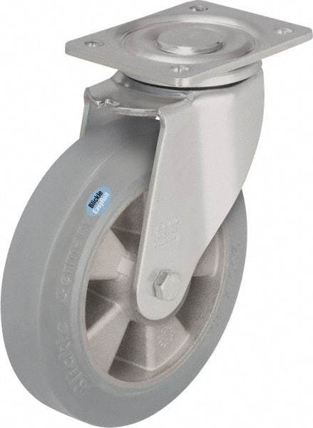 Blickle - 8" Diam x 2" Wide x 9-41/64" OAH Top Plate Mount Swivel Caster - Solid Rubber, 1,210 Lb Capacity, Ball Bearing, 5-1/2 x 4-3/8" Plate - Apex Tool & Supply