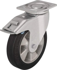 Blickle - 6-1/2" Diam x 2" Wide x 7-61/64" OAH Top Plate Mount Swivel Caster with Brake - Solid Rubber, 880 Lb Capacity, Ball Bearing, 5-1/2 x 4-3/8" Plate - Apex Tool & Supply