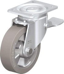 Blickle - 6-1/2" Diam x 2" Wide x 7-61/64" OAH Top Plate Mount Swivel Caster with Brake - Solid Rubber, 880 Lb Capacity, Ball Bearing, 5-1/2 x 4-3/8" Plate - Apex Tool & Supply