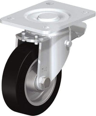 Blickle - 5" Diam x 1-9/16" Wide x 6-1/2" OAH Top Plate Mount Swivel Caster with Brake - Solid Rubber, 550 Lb Capacity, Ball Bearing, 5-1/2 x 4-3/8" Plate - Apex Tool & Supply
