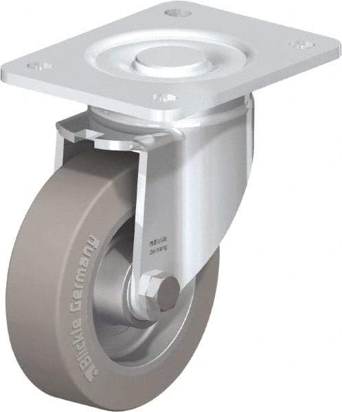 Blickle - 5" Diam x 1-9/16" Wide x 6-1/2" OAH Top Plate Mount Swivel Caster - Solid Rubber, 550 Lb Capacity, Ball Bearing, 5-1/2 x 4-3/8" Plate - Apex Tool & Supply
