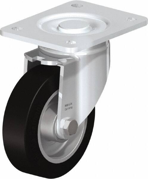 Blickle - 5" Diam x 1-9/16" Wide x 6-1/2" OAH Top Plate Mount Swivel Caster - Solid Rubber, 550 Lb Capacity, Ball Bearing, 5-1/2 x 4-3/8" Plate - Apex Tool & Supply