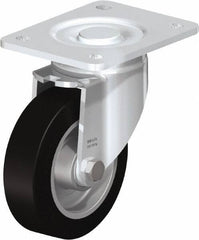 Blickle - 5" Diam x 1-9/16" Wide x 6-1/2" OAH Top Plate Mount Swivel Caster - Solid Rubber, 550 Lb Capacity, Ball Bearing, 5-1/2 x 4-3/8" Plate - Apex Tool & Supply