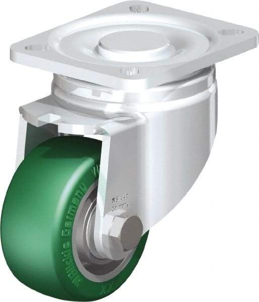 Blickle - 3" Diam x 1-9/16" Wide x 4-23/32" OAH Top Plate Mount Swivel Caster - Polyurethane-Elastomer Blickle Softhane, 506 Lb Capacity, Ball Bearing, 3-15/16 x 3-3/8" Plate - Apex Tool & Supply