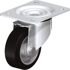Blickle - 4" Diam x 1-37/64" Wide x 5-7/64" OAH Top Plate Mount Swivel Caster - Solid Rubber, 440 Lb Capacity, Ball Bearing, 5-1/2 x 4-3/8" Plate - Apex Tool & Supply