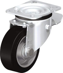 Blickle - 4" Diam x 1-37/64" Wide x 5-7/64" OAH Top Plate Mount Swivel Caster with Brake - Solid Rubber, 440 Lb Capacity, Ball Bearing, 3-15/16 x 3-3/8" Plate - Apex Tool & Supply