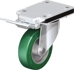 Blickle - 5" Diam x 1-37/64" Wide x 10-5/16" OAH Top Plate Mount Swivel Caster with Brake - Polyurethane-Elastomer Blickle Softhane, 770 Lb Capacity, Ball Bearing, 5-1/2 x 4-3/8" Plate - Apex Tool & Supply