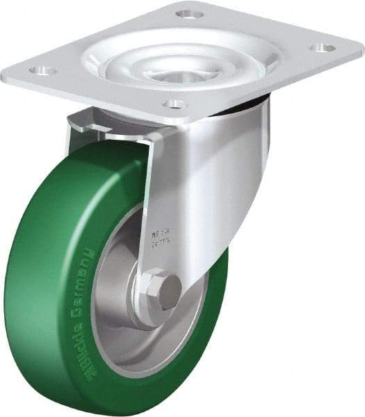 Blickle - 5" Diam x 1-37/64" Wide x 6-7/64" OAH Top Plate Mount Swivel Caster - Polyurethane-Elastomer Blickle Softhane, 770 Lb Capacity, Ball Bearing, 5-1/2 x 4-3/8" Plate - Apex Tool & Supply