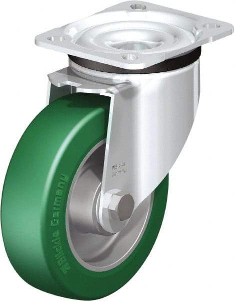Blickle - 5" Diam x 1-37/64" Wide x 6-7/64" OAH Top Plate Mount Swivel Caster - Polyurethane-Elastomer Blickle Softhane, 770 Lb Capacity, Ball Bearing, 3-15/16 x 3-3/8" Plate - Apex Tool & Supply