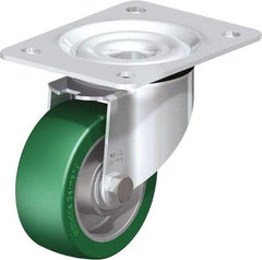 Blickle - 4" Diam x 1-37/64" Wide x 5-7/64" OAH Top Plate Mount Swivel Caster - Polyurethane-Elastomer Blickle Softhane, 660 Lb Capacity, Ball Bearing, 5-1/2 x 4-3/8" Plate - Apex Tool & Supply