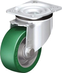 Blickle - 4" Diam x 1-37/64" Wide x 5-7/64" OAH Top Plate Mount Swivel Caster - Polyurethane-Elastomer Blickle Softhane, 660 Lb Capacity, Ball Bearing, 3-15/16 x 3-3/8" Plate - Apex Tool & Supply