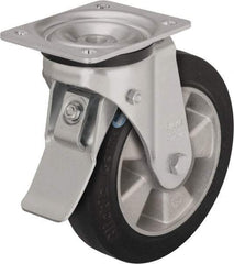 Blickle - 8" Diam x 1-31/32" Wide x 9-41/64" OAH Top Plate Mount Swivel Caster with Brake - Solid Rubber, 1,100 Lb Capacity, Ball Bearing, 5-1/2 x 4-3/8" Plate - Apex Tool & Supply
