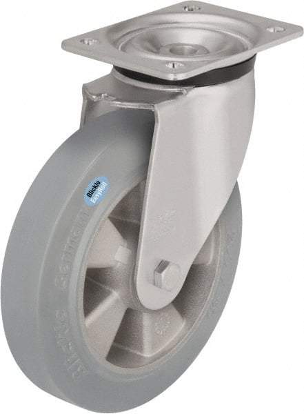 Blickle - 5" Diam x 1-31/32" Wide x 6-11/16" OAH Top Plate Mount Swivel Caster - Solid Rubber, 594 Lb Capacity, Ball Bearing, 5-1/2 x 4-3/8" Plate - Apex Tool & Supply