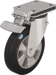 Blickle - 5" Diam x 1-31/32" Wide x 7-23/64" OAH Top Plate Mount Swivel Caster with Brake - Solid Rubber, 594 Lb Capacity, Ball Bearing, 5-1/2 x 4-3/8" Plate - Apex Tool & Supply