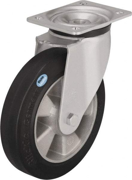Blickle - 5" Diam x 1-31/32" Wide x 6-11/16" OAH Top Plate Mount Swivel Caster - Solid Rubber, 594 Lb Capacity, Ball Bearing, 5-1/2 x 4-3/8" Plate - Apex Tool & Supply