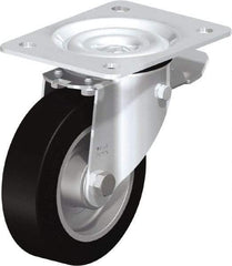 Blickle - 5" Diam x 1-37/64" Wide x 6-7/64" OAH Top Plate Mount Swivel Caster with Brake - Solid Rubber, 550 Lb Capacity, Ball Bearing, 5-1/2 x 4-3/8" Plate - Apex Tool & Supply