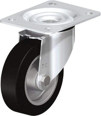 Blickle - 5" Diam x 1-37/64" Wide x 6-7/64" OAH Top Plate Mount Swivel Caster - Solid Rubber, 550 Lb Capacity, Ball Bearing, 5-1/2 x 4-3/8" Plate - Apex Tool & Supply