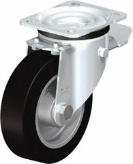 Blickle - 5" Diam x 1-37/64" Wide x 6-7/64" OAH Top Plate Mount Swivel Caster with Brake - Solid Rubber, 550 Lb Capacity, Ball Bearing, 3-15/16 x 3-3/8" Plate - Apex Tool & Supply
