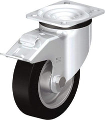 Blickle - 5" Diam x 1-37/64" Wide x 6-7/64" OAH Top Plate Mount Swivel Caster with Brake - Solid Rubber, 550 Lb Capacity, Ball Bearing, 3-15/16 x 3-3/8" Plate - Apex Tool & Supply