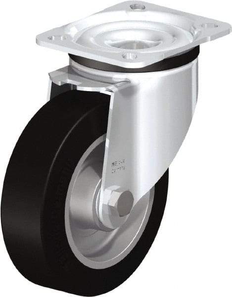 Blickle - 5" Diam x 1-37/64" Wide x 6-7/64" OAH Top Plate Mount Swivel Caster - Solid Rubber, 550 Lb Capacity, Ball Bearing, 3-15/16 x 3-3/8" Plate - Apex Tool & Supply