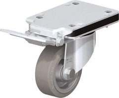 Blickle - 4" Diam x 1-37/64" Wide x 5-5/32" OAH Top Plate Mount Swivel Caster with Brake - Solid Rubber, 440 Lb Capacity, Ball Bearing, 5-1/2 x 4-3/8" Plate - Apex Tool & Supply