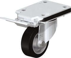 Blickle - 4" Diam x 1-37/64" Wide x 5-5/32" OAH Top Plate Mount Swivel Caster with Brake - Solid Rubber, 440 Lb Capacity, Ball Bearing, 5-1/2 x 4-3/8" Plate - Apex Tool & Supply