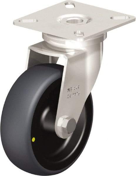 Blickle - 3" Diam x 63/64" Wide x 3-15/16" OAH Top Plate Mount Swivel Caster - Thermoplastic Rubber Elastomer (TPE), 110 Lb Capacity, Plain Bore Bearing, 2-3/8 x 2-3/8" Plate - Apex Tool & Supply
