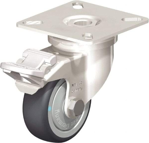 Blickle - 2" Diam x 3/4" Wide x 2-51/64" OAH Top Plate Mount Swivel Caster with Brake - Thermoplastic Rubber Elastomer (TPE), 110 Lb Capacity, Ball Bearing, 2-3/8 x 2-3/8" Plate - Apex Tool & Supply